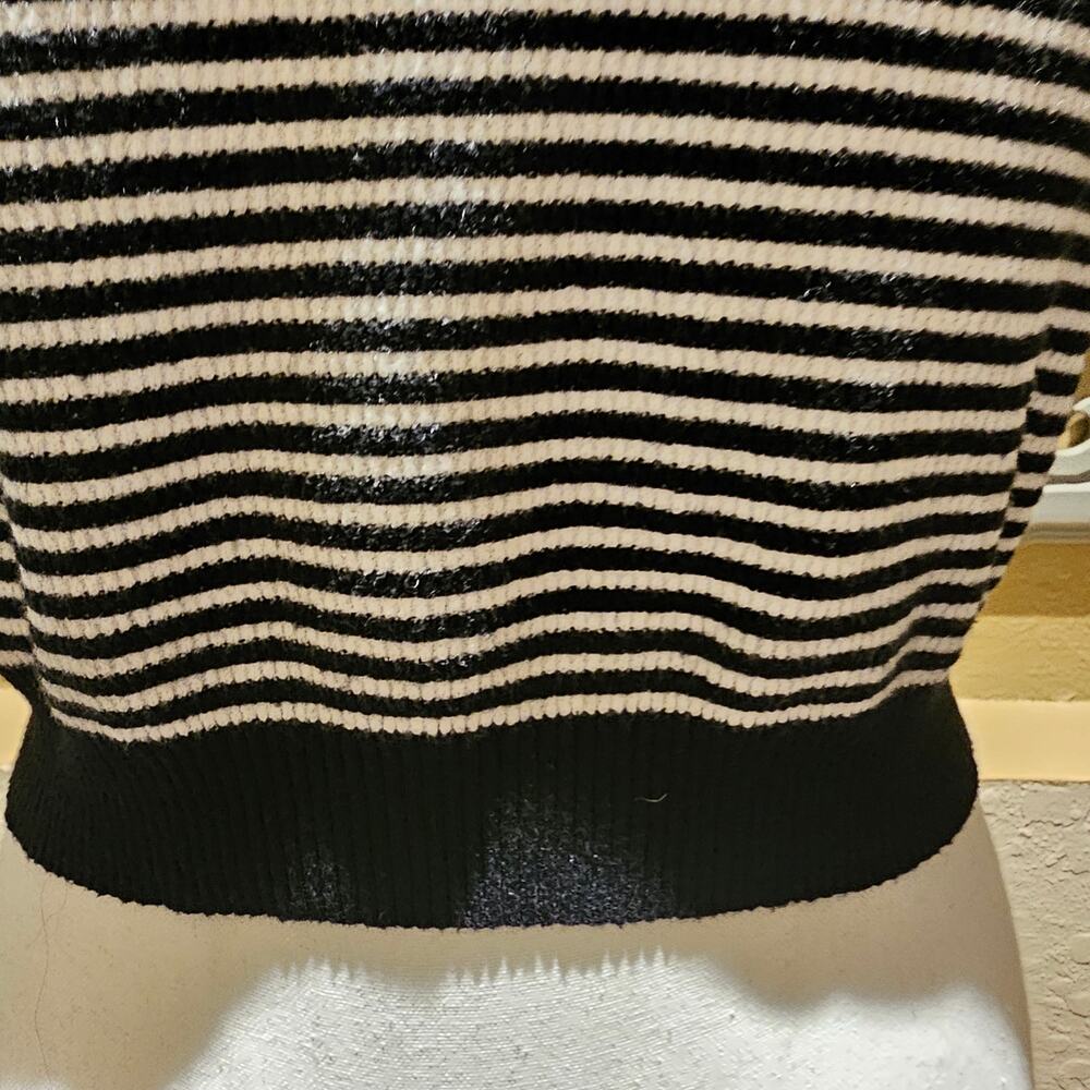 Threaded Leaf Striped Bow Sweater M Cropped Feminine Coquette Parisian Knit Twee - Picture 13 of 15